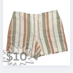Rachel Zoe Better Together High Rise Striped Shorts 8 Cream Sage Green Rust
